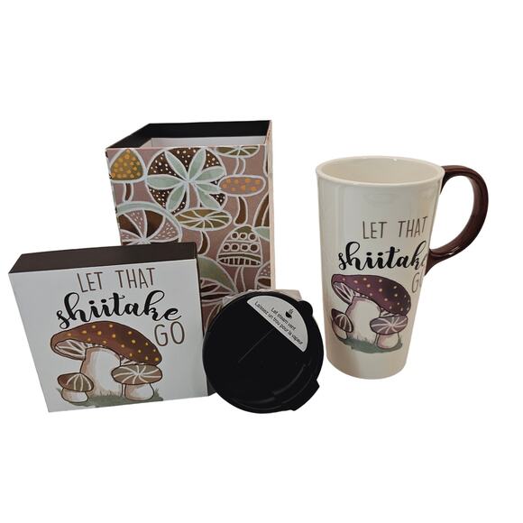 Mushroom 17 Oz Travel Coffee Mug Ceramic Boxed Gift Evergreen Perfect Cup & Lid - Picture 2 of 4
